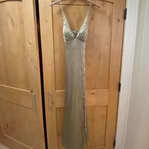 Revelry Carmen Satin Dress (Silver Sage)